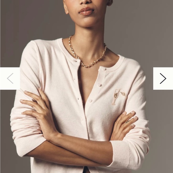 Juliet Beaded Drink Icon Cotton Cashmere Cardigan Sweater - Picture 1 of 5